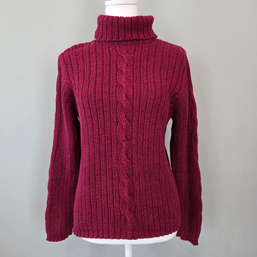 Liz Claiborne Chunky Cable Knit Cotton Sweater. Md. Burgundy Cozy Spring